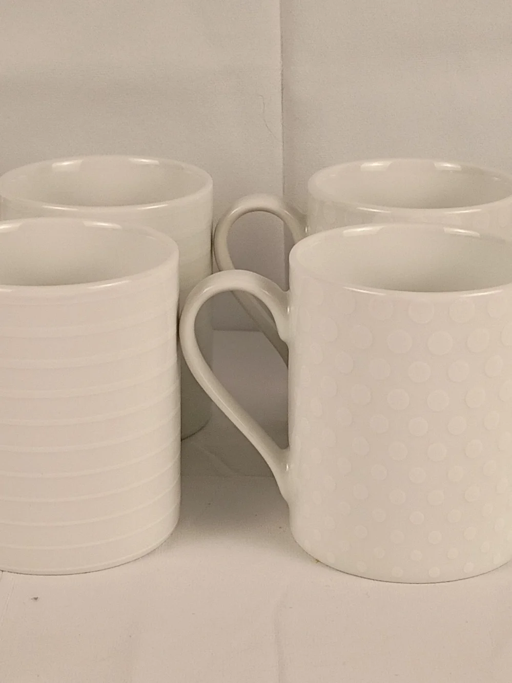 Mikasa Cheers White Porcelain Coffee Mugs Set of 8 Assorted Patterns 12 Oz